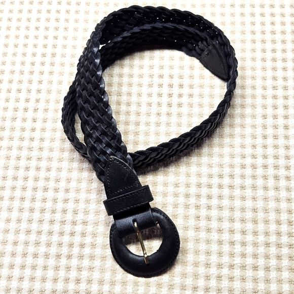 Bohemian Black Round Buckle Braided Woven Adjustable Leather Belt - Picture 1 of 11